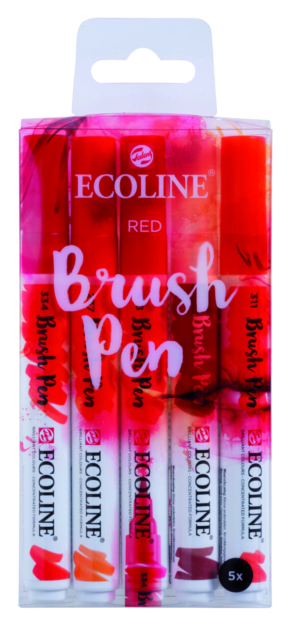 Ecoline Red Brush 5 Pen Set