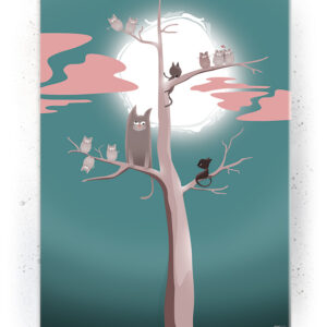 Plakat / Canvas / Akustik: Katte træ (turkis) (Fantasifulde Væsner) Plakater > Børne plakater