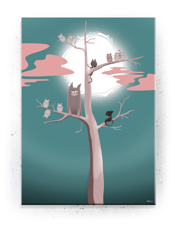 Plakat / Canvas / Akustik: Katte træ (turkis) (Fantasifulde Væsner) Plakater > Børne plakater