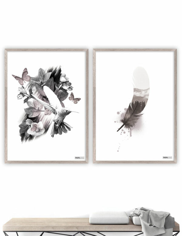 Plakat sæt: Kolibri og Fjer (Faded) Plakater > Natur plakater