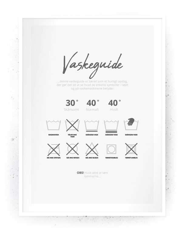 Plakat / Canvas / Akustik: Vaskeguide Grå (Vaskerum) Plakater > Sort / Hvid plakater