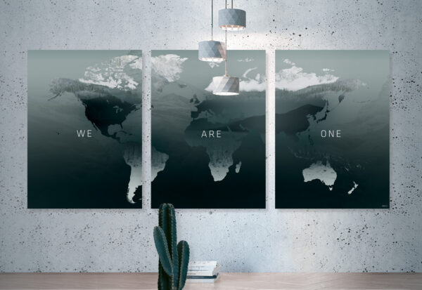Verdenskort plakat - We Are One - 3 delt (Thoughts) Artworks > Populær
